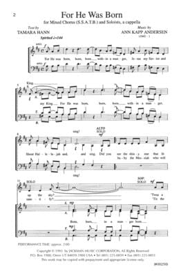 For He Was Born Ssatb Soloists A Cappella | Sheet Music | Jackman Music