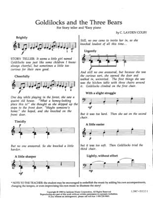 Goldilocks And The Three Bears Easy Piano Story Teller | Sheet Music | Jackman Music