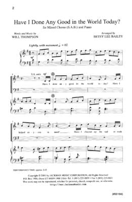 Have I Done Any Good In The World Today Sab | Sheet Music | Jackman Music