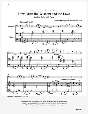 How Great The Wisdom And The Love Cello Solo Piano | Sheet Music | Jackman Music