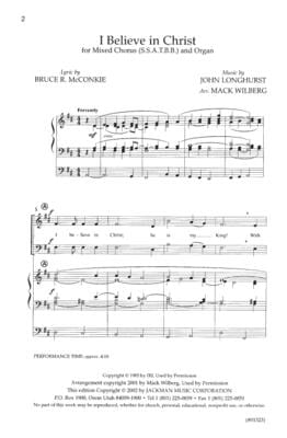 I Believe In Christ Ssatbb Wilberg | Sheet Music | Jackman Music