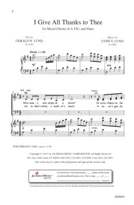 I Give All Thanks To Thee Satb | Sheet Music | Jackman Music