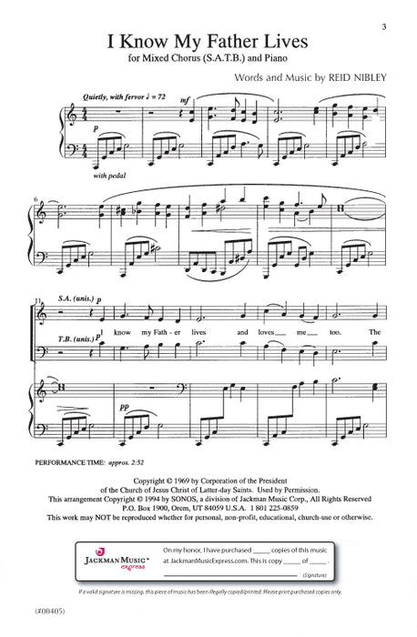 I Know My Father Lives Satb | Sheet Music | Jackman Music