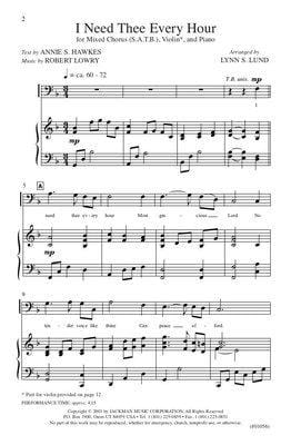 I Need Thee Every Hour Satb Lund | Sheet Music | Jackman Music