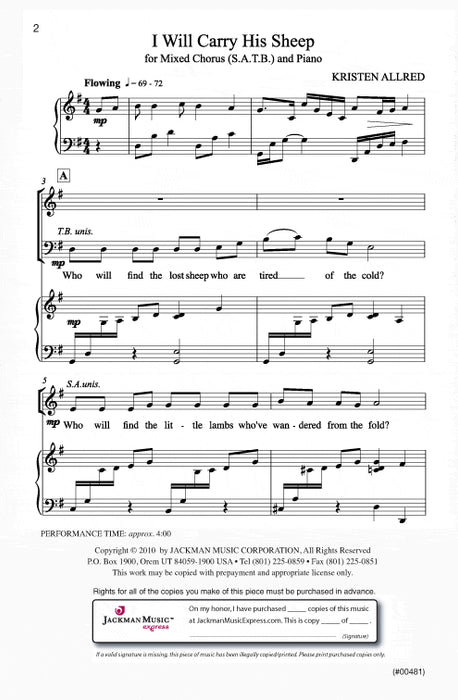 I Will Carry His Sheep Satb | Sheet Music | Jackman Music