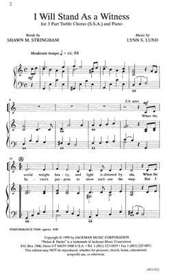 I Will Stand As A Witness Ssa | Sheet Music | Jackman Music