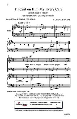 Ill Cast On Him My Every Care Sweet Hour Of Prayer Sab | Sheet Music | Jackman Music