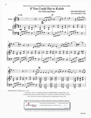 If You Could Hie To Kolob Violin Solo With Piano | Sheet Music | Jackman Music