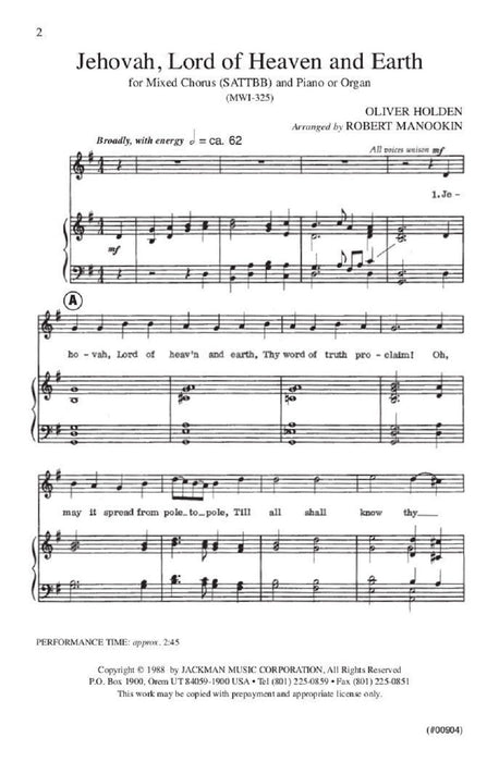 Jehovah Lord Of Heaven And Earth Satb Manookin | Sheet Music | Jackman Music