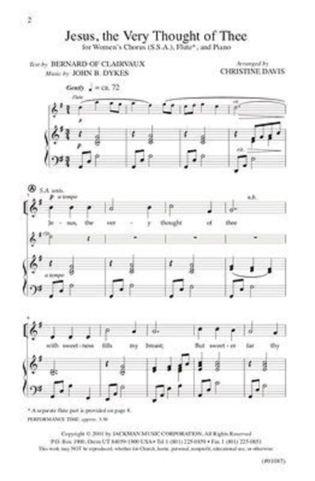 Jesus The Very Thought Of Thee Ssa Davis | Sheet Music | Jackman Music