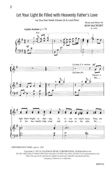 Let Your Light Be Filled With Heavenly Fathers Love Sa | Sheet Music | Jackman Music