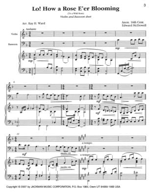Lo How A Rose Eer Blooming Violin Bassoon Duet | Sheet Music | Jackman Music