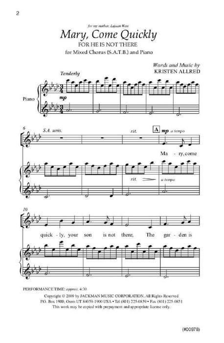 Mary Come Quickly For He Is Not There Satb | Sheet Music | Jackman Music