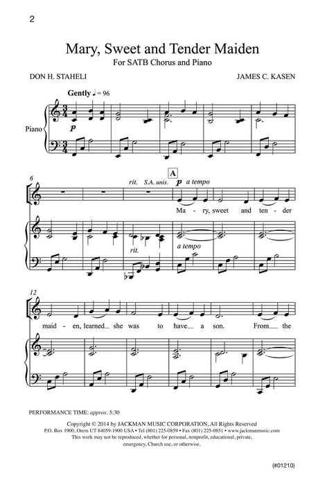 Mary Sweet And Tender Maiden Satb | Sheet Music | Jackman Music