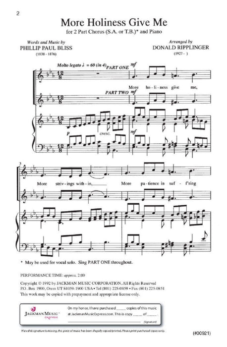More Holiness Give Me Two Part | Sheet Music | Jackman Music