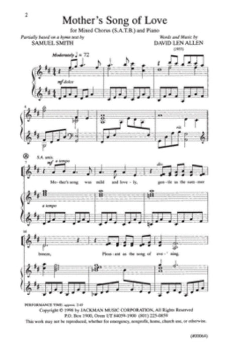 Mothers Song Of Love Satb | Sheet Music | Jackman Music