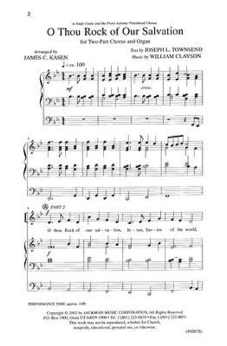 O Thou Rock Of Our Salvation Two Part | Sheet Music | Jackman Music