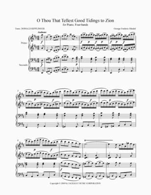 O Thou That Tellest Good Tidings To Zion Piano Four Hands | Sheet Music | Jackman Music