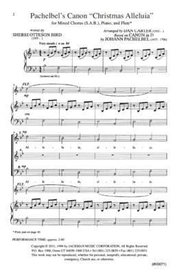 Pachelbels Canon Christmas Alleluia Sab Piano Flute | Sheet Music | Jackman Music