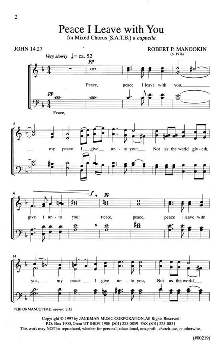 Peace I Leave with You - SATB A Cappella | Sheet Music | Jackman Music