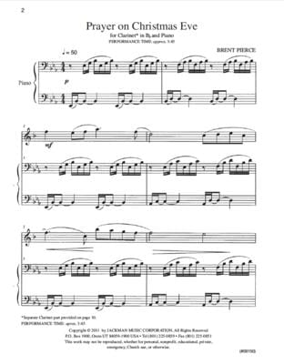 Prayer On Christmas Eve Clarinet Solo | Sheet Music | Jackman Music