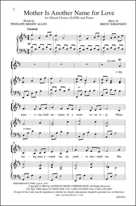 Mother Is Another Name for Love - SATB | Sheet Music | Jackman Music