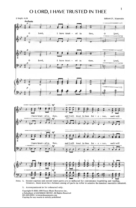 O Lord, I Have Trusted in Thee - SATB | Sheet Music | Jackman Music