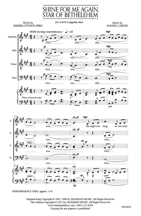 Shine for Me Again, Star of Bethlehem - SATB A Cappella | Sheet Music | Jackman Music