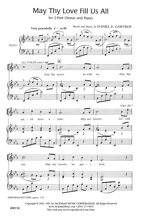 May Thy Love Fill Us All - SA | Sheet Music | Jackman Music