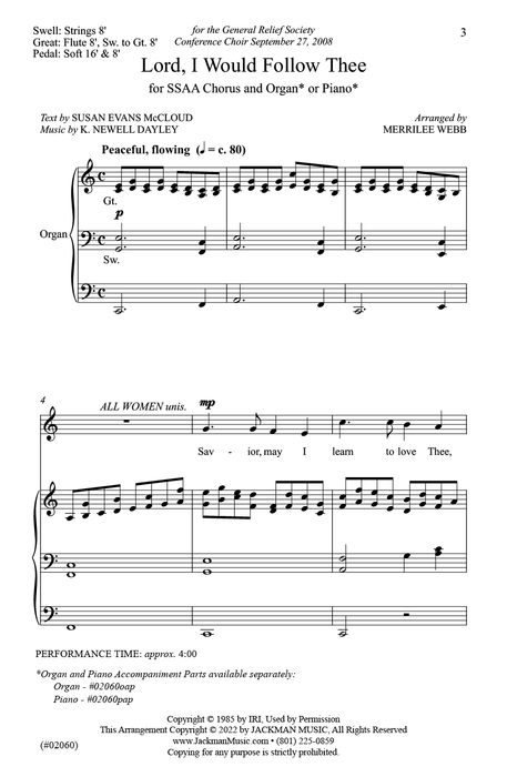 Lord, I Would Follow Thee - SSAA | Sheet Music | Jackman Music