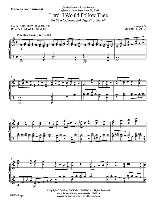 Lord, I Would Follow Thee - SSAA - Piano | Sheet Music | Jackman Music