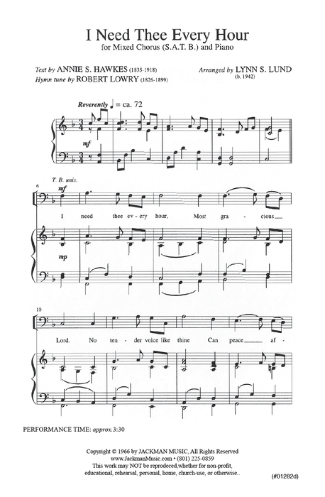 I Need Thee Every Hour - SATB pg. 2 | Sheet Music | Jackman Music