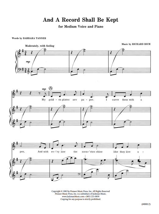 And A Record Shall Be Kept - Vocal Solo - page 2 | Sheet Music | Jackman Music