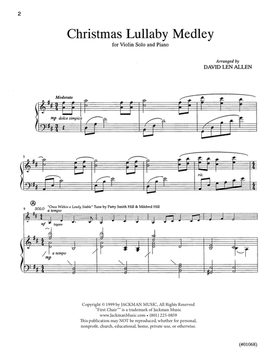 Christmas Lullaby Medley - Violin Solo 2 | Sheet Music | Jackman Music