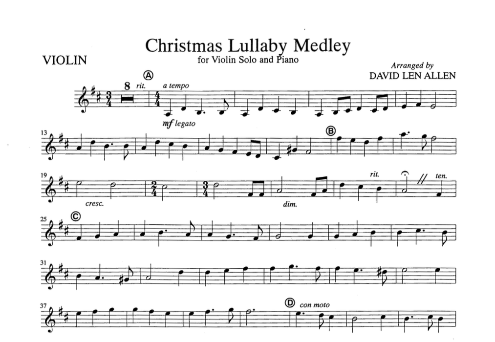 Christmas Lullaby Medley - Violin Solo Violin Part | Sheet Music | Jackman Music