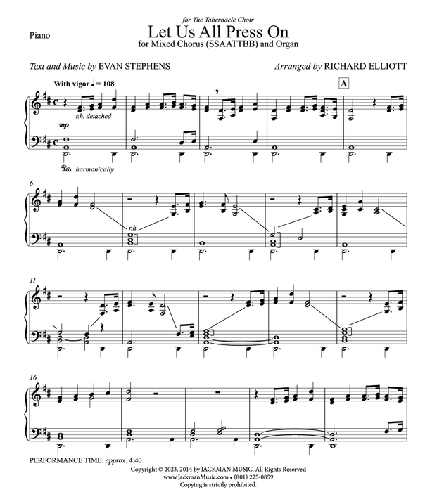 Let Us All Press On Piano Accompaniment Part Adaptation | SSAATTBB Chorus | Jackman Music