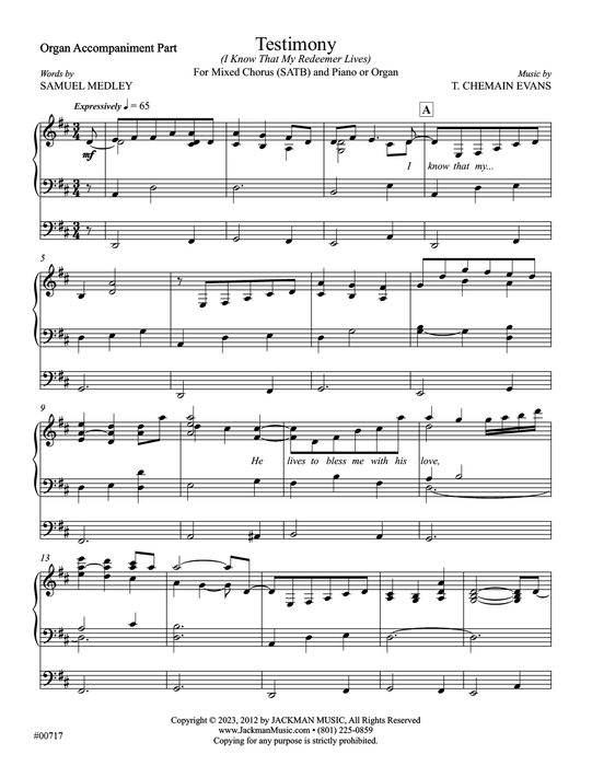 Testimony (I Know That My Redeemer Lives) - SATB