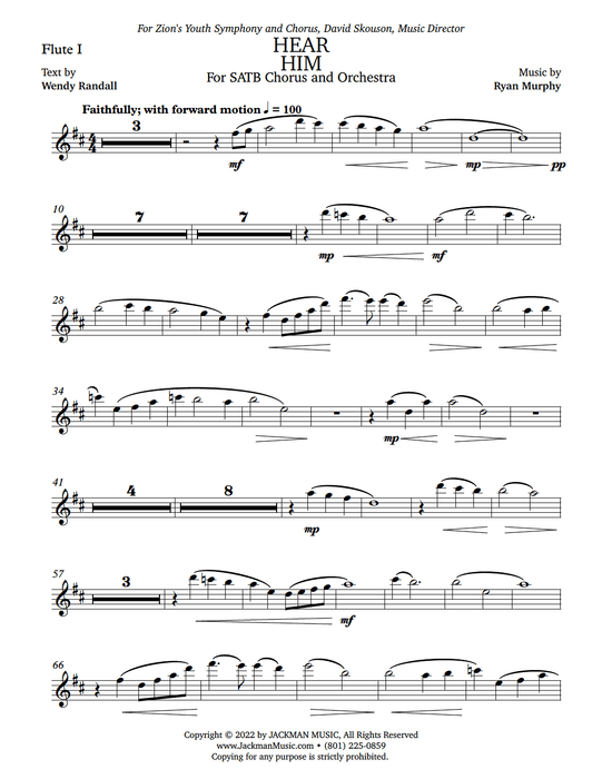 Hear Him - Orchestration: Score and Parts - Murphy Flute pg. 1 | Sheet Music | Jackman Music