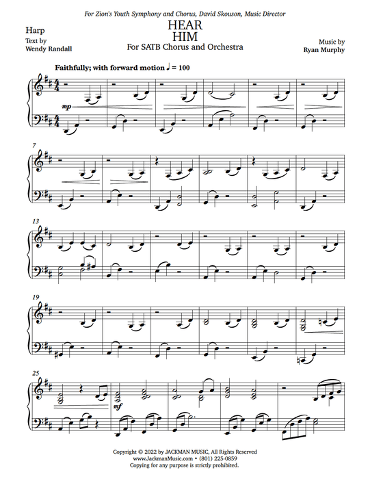 Hear Him - Orchestration: Score and Parts - Murphy Harp pg. 1 | Sheet Music | Jackman Music