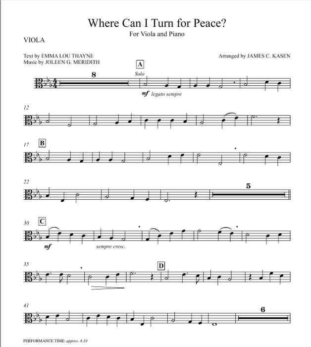 Where Can I Turn for Peace - Viola and Piano (Digital Download)