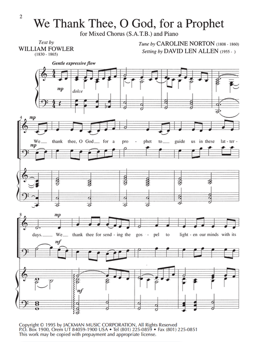 We Thank Thee O God for a Prophet SATB | Jackman Music Sheet Music