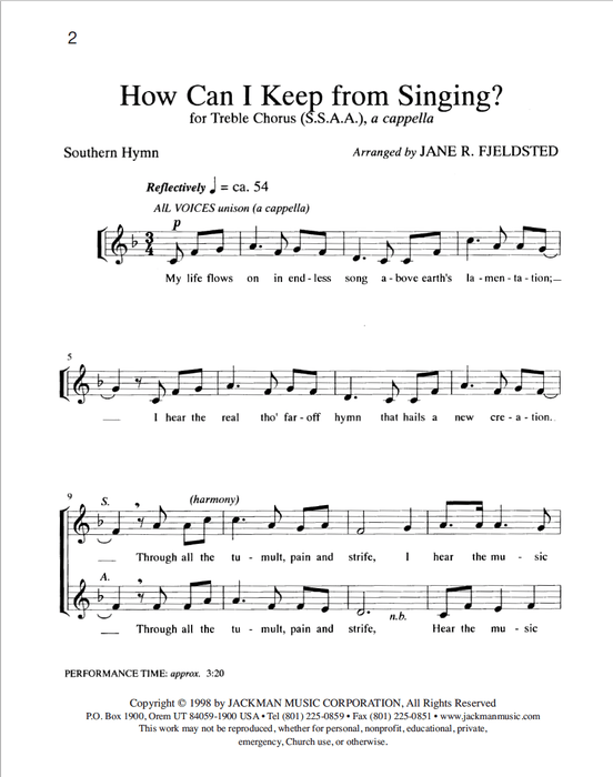 How Can I Keep from Singing? | Jackman Music | Sheet Music