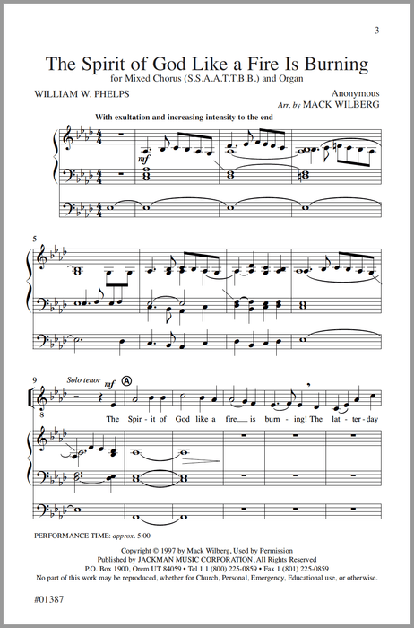 The Spirit Of God Like A Fire Is Burning Ssaattbb Wilberg | Sheet Music | Jackman Music