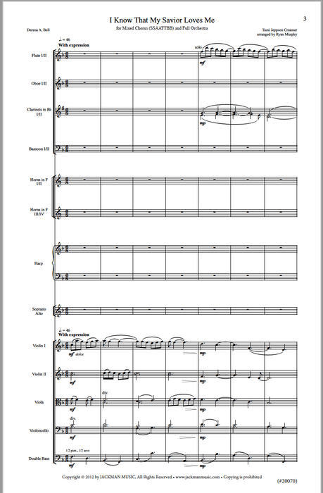 I Know That My Savior Loves Me Orchestration | Sheet Music | Jackman Music