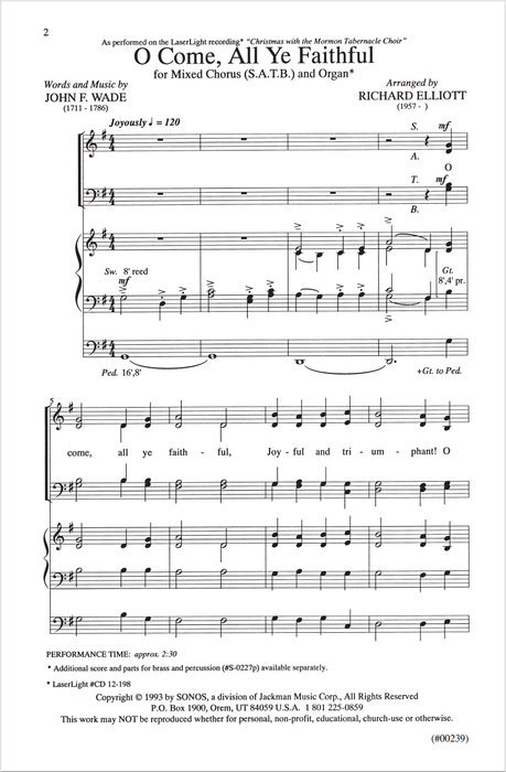 O Come All Ye Faithful Satb Organ Elliott | Sheet Music | Jackman Music