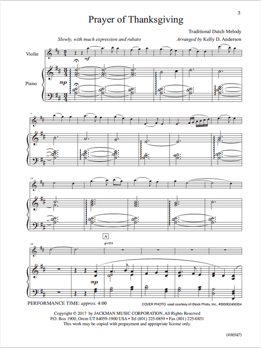 Prayer Of Thanksgiving Violin Solo | Sheet Music | Jackman Music