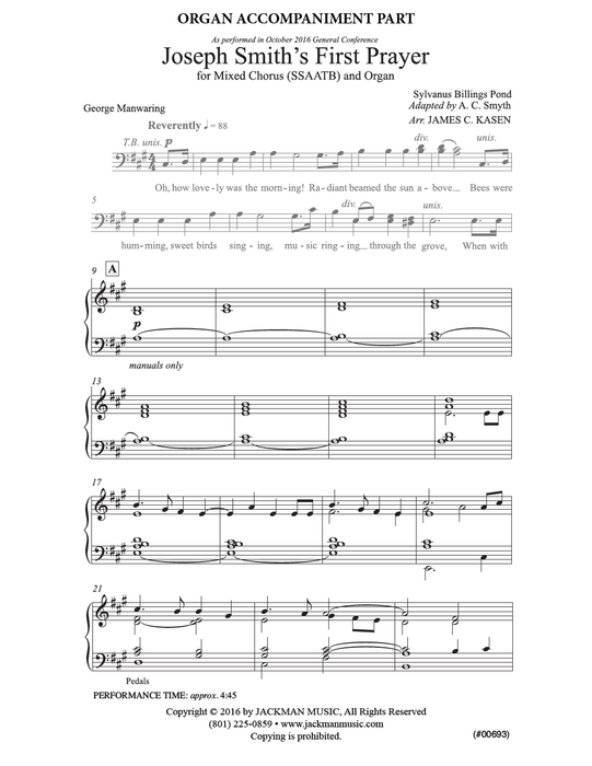 Joseph Smiths First Prayer Ssaatb Kasen | Sheet Music | Jackman Music