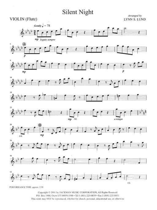 Silent Night - Violin or Flute Part - Lund | Sheet Music | Jackman Music