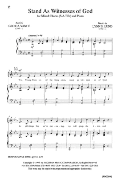 Stand As Witnesses Of God Satb | Sheet Music | Jackman Music