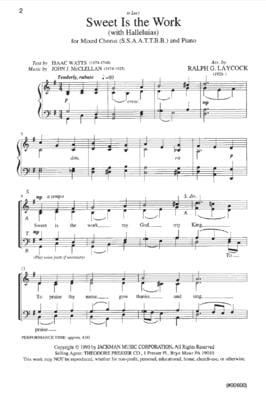 Sweet Is The Work With Halleluias Ssaattbb Laycock | Sheet Music | Jackman Music